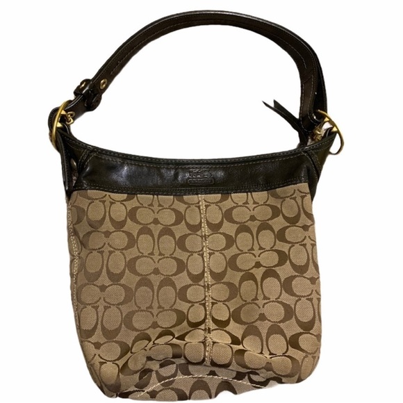 Coach Handbags - Coach Tan and Black Signature Shoulder Bag